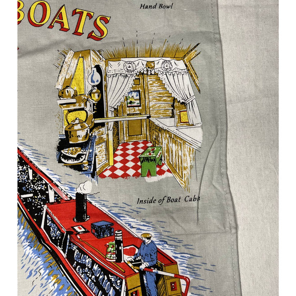 Tea Towel Narrow Boats at Work 100% Cotton Printed 29" X 20" Vibrant Colors - Picture 6 of 9